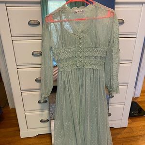 Mint green lace midi dress